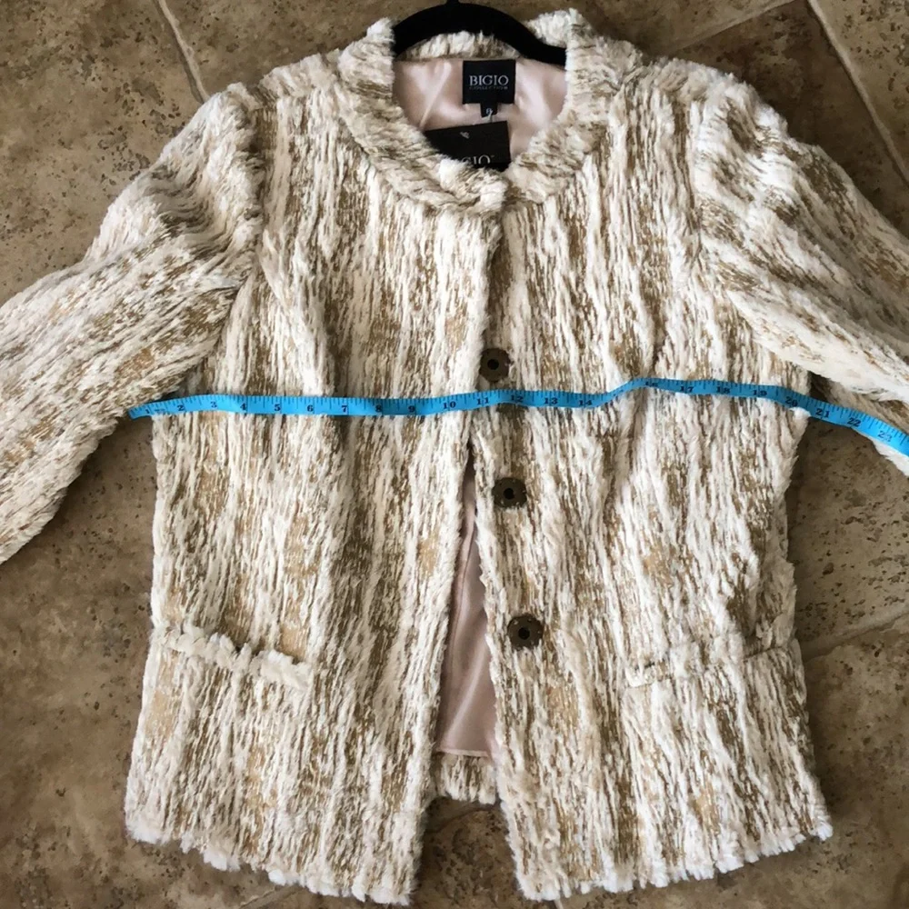 Bigio Collection Vegan Fur Jacket Beige Gold 8 - Picture 10 of 15